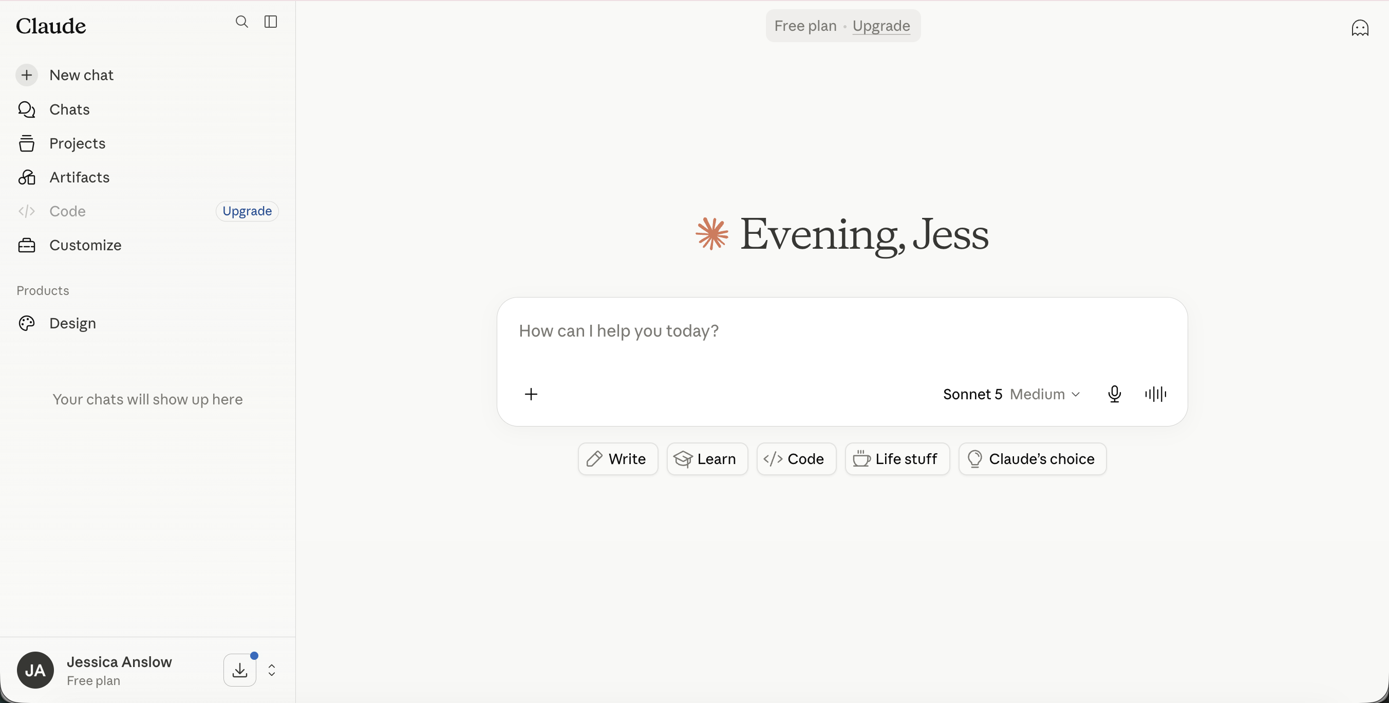 the sidebar with Projects visible