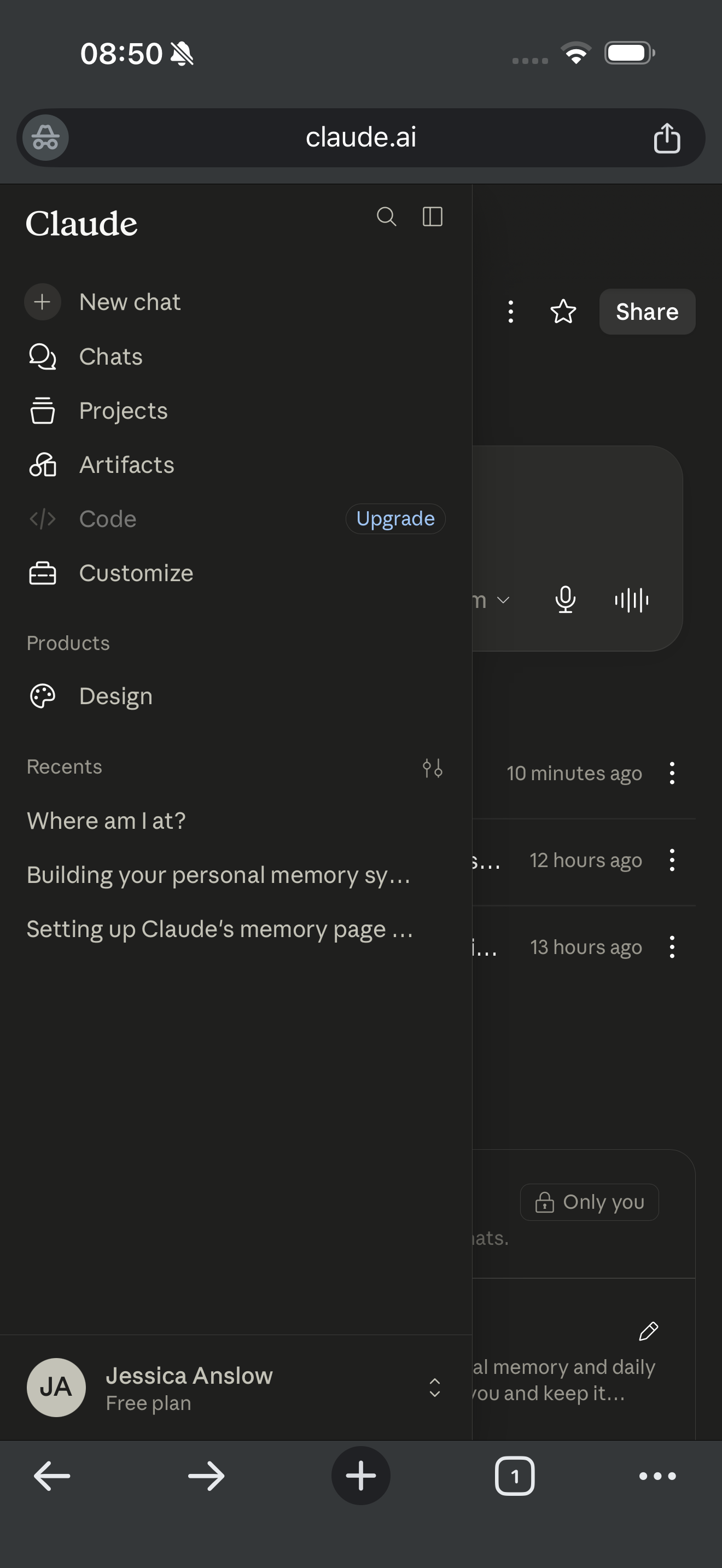 Projects in the phone app