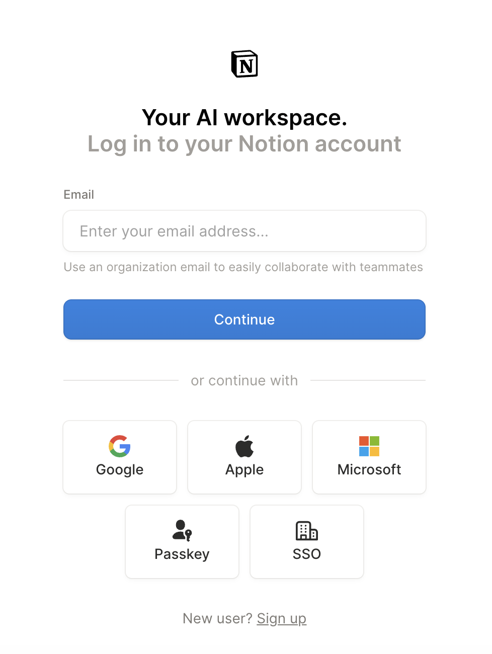 the Notion login screen