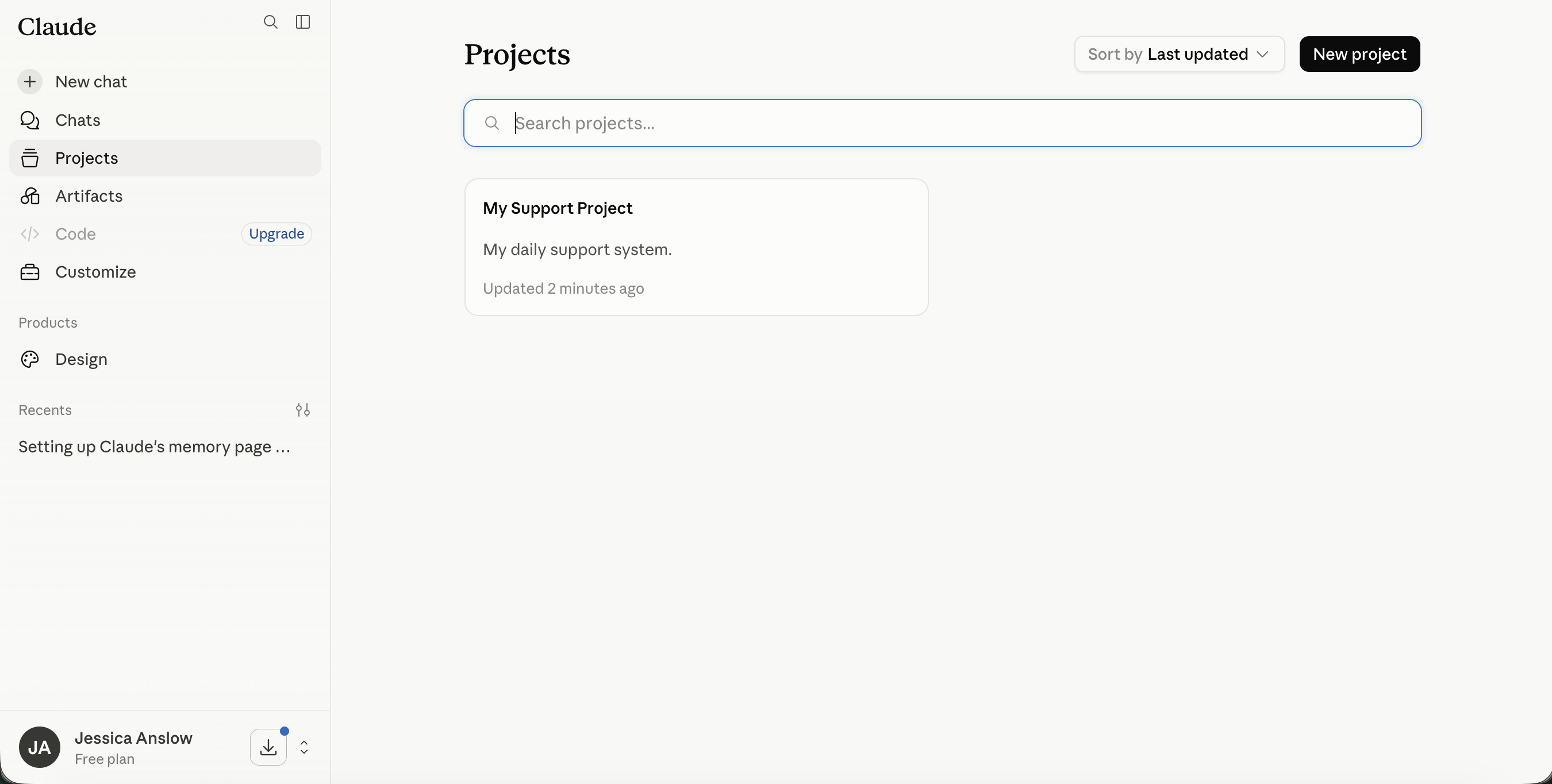 The Projects list showing your new project