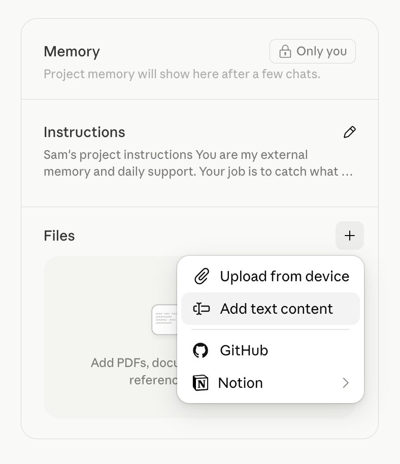 the Add text content menu