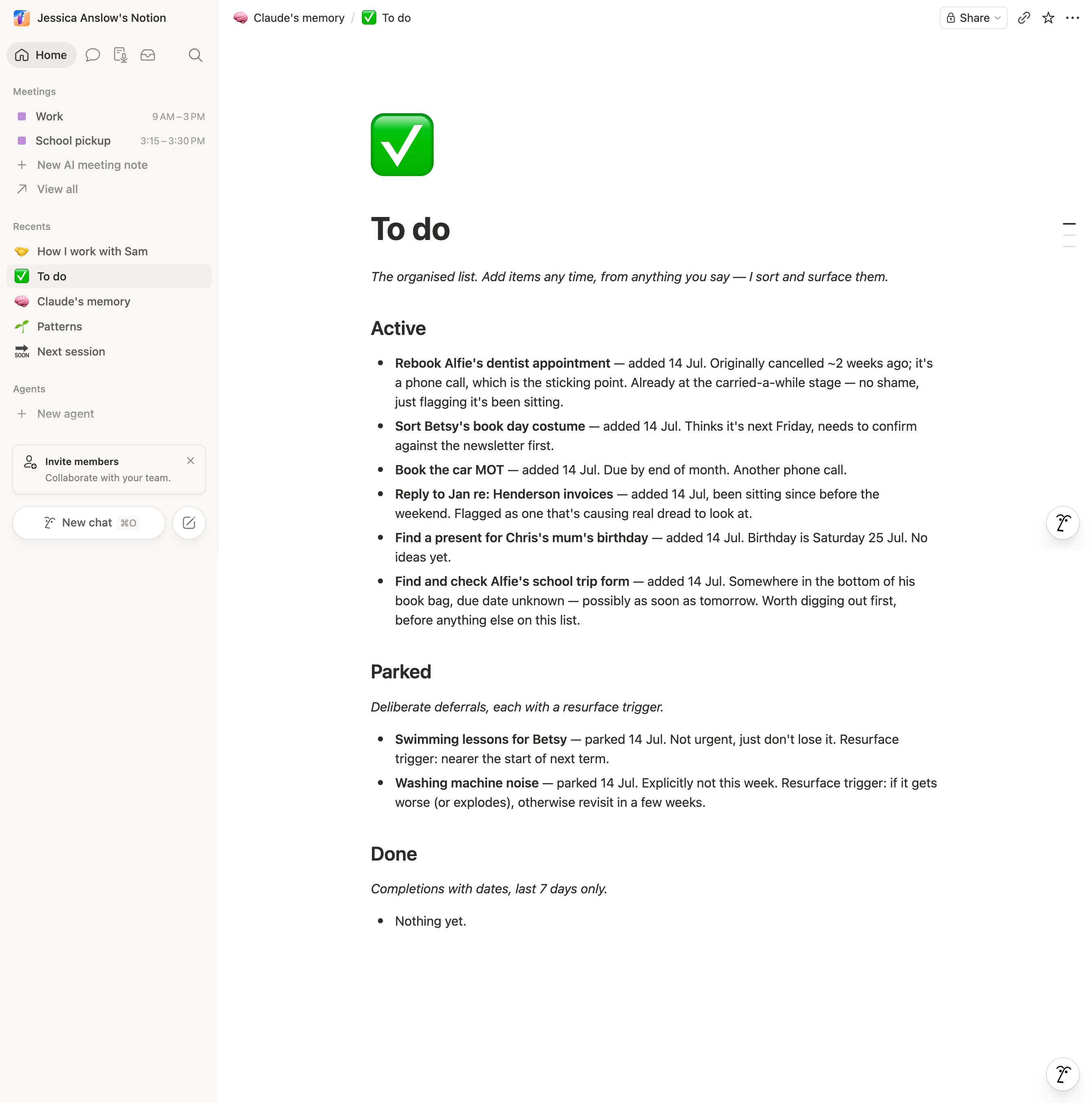 the To do page, sorted